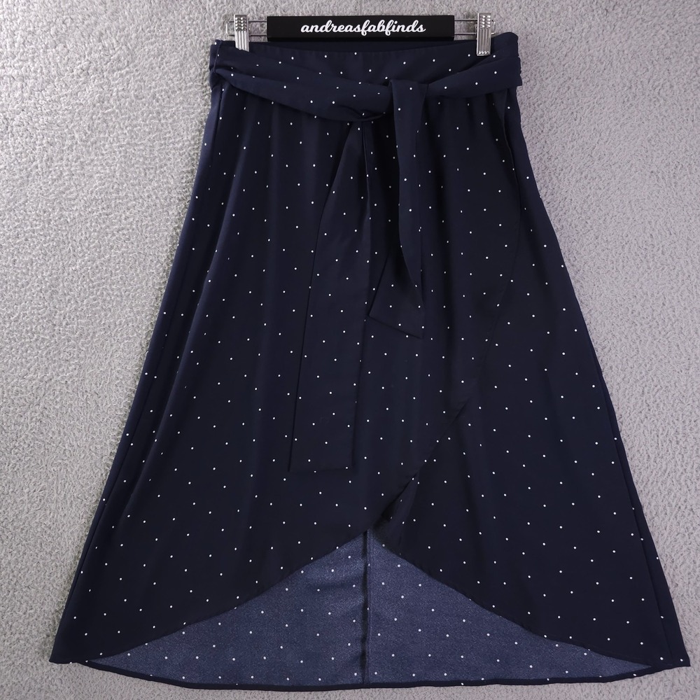 Ann Taylor LOFT Skirt Womens 4 Blue Polka Dot Wrap Belted Flared Twirl Office